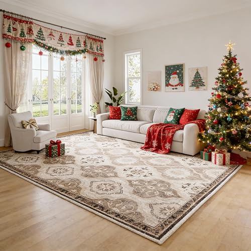 EnHomee 8x10 Area Rug, Soft Washable Rugs for Living Room Bedroom, Boho Non Slip Low Pile Stain Resistant Washable Rug Large Area Rugs for Dining Room,Easy to Clean Living Room Rug, Khaki - color: Khaki, size: 8x10