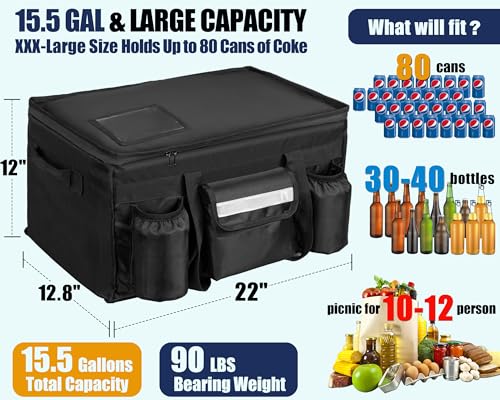 MyLifeUNIT Insulated Cooler Bag for Food & Pizza Delivery Bag Suitable for Car, Bike, Camping, Picnic, Beach, Large Size - size: 80 Cans