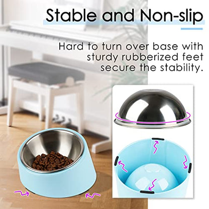 SUPERDESIGN Anti-Vomiting 15° Slanted Pet Bowl, S/0.5 Cup, Blue | 15° Tilted, Anti-Vomit & Neck Relief, Non-Slip Base, Detachable Stainless Steel Liner, Dishwasher Safe, for Cats & Dogs - color: Blue, size: S/0.5 Cup