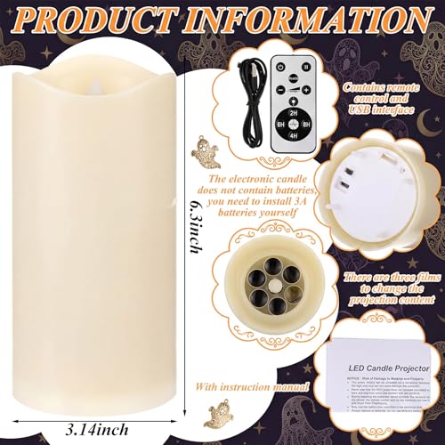 Baquler Halloween Projector Candle Ghost Projector Light Halloween Indoor Decoration Spooky Scary LED Flameless Candle Battery Operated Night Light with Remote Timer Bedroom Home Decor Party Gift - style: Ghost