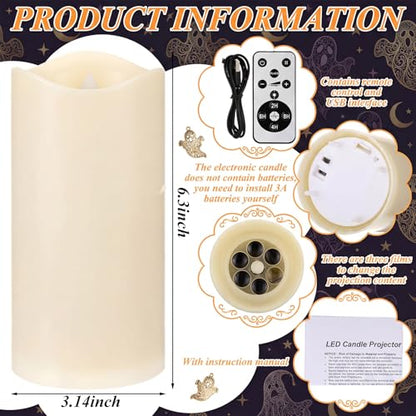 Baquler Halloween Projector Candle Ghost Projector Light Halloween Indoor Decoration Spooky Scary LED Flameless Candle Battery Operated Night Light with Remote Timer Bedroom Home Decor Party Gift - style: Ghost