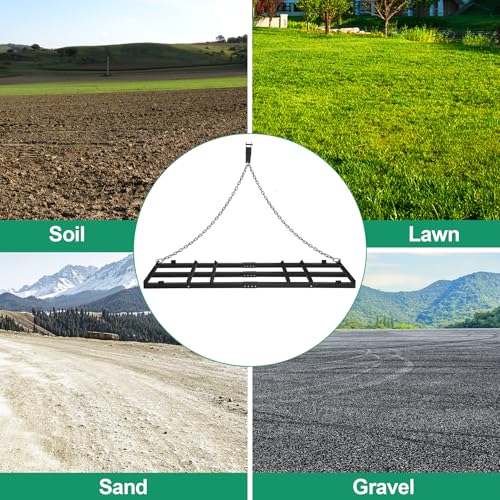 6 FT Drag Harrow Driveway Grader with 5 FT Chain | Tow Behind Lawn Rake for ATV, UTV, Tractor, Mower, Land Leveler for Gravel, Sand, Soil, Hay - size: 6 FT