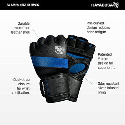 Hayabusa T3 4oz Pro Style MMA Gloves for Men and Women - color: Black, size: Small