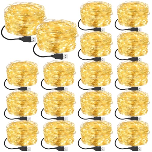 Macarrie 18 Pcs USB Fairy Lights 16 ft 50 LED String, Warm White, Black USB - color: Warm White, Black USB