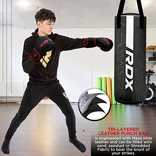 RDX Kids Unfilled Punching Bag Set 2FT, Non Tear Maya Hide Leather Kara Junior Hanging Bag for Kickboxing MMA Muay Thai Taekwondo Karate BJJ Strength Training, Home Gym Equipment - color: PINK
