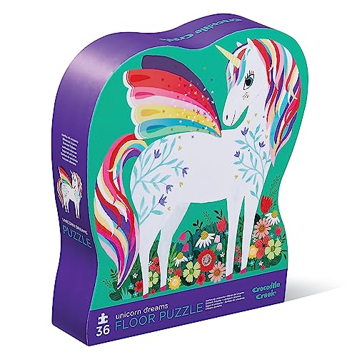 Crocodile Creek 36-Piece Jigsaw Floor Puzzle - Fun Floor Puzzles for Kids Ages 3-5 - Heavy-Duty Shaped Box for Storage - Unicorn Dreams - 24" W x 18" H Finished - color: Unicorn Dreams