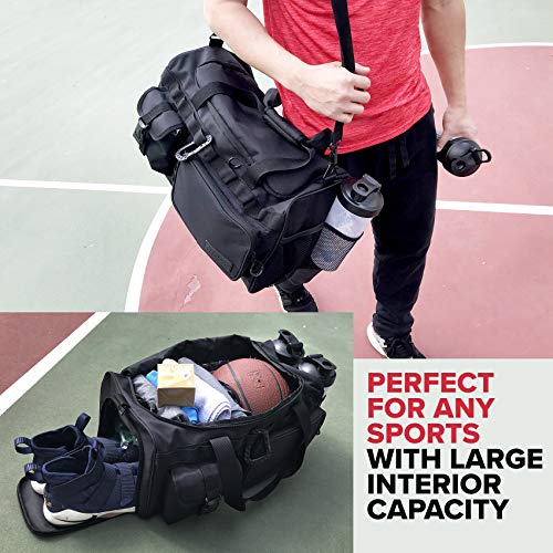 32L 20" Tactical Gym Duffle Bag with Shoe Compartment & Wet Pocket | Water Resistant Fabric, Reinforced Base, MOLLE Webbing & 7 Compartments for Workout, Basketball, Soccer, Travel & Gym Gear