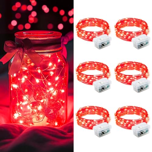 AIKEI 6 Pack LED Fairy Lights Battery Operated, Mini String Lights Waterproof 7ft 20 Led Firefly Starry Lights for Wedding Party Bedroom Garden Christmas Decoration Red - color: Red, size: 6 Pack