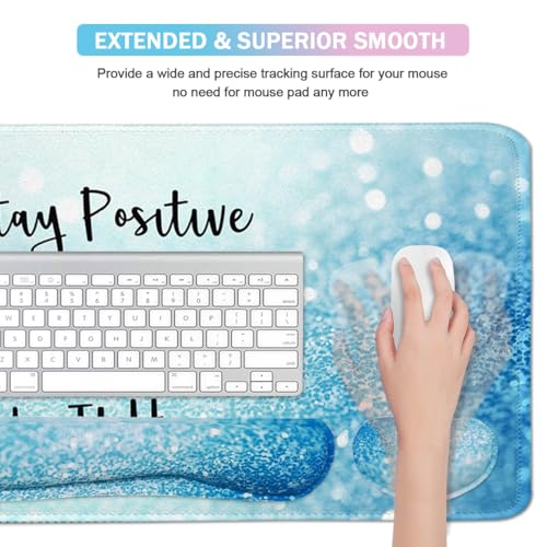 4-in-1 Large Gaming Mouse Pad, Keyboard Wrist Rest Pad & Wrist Support Mousepad Set, Extended Desk Pad Waterproof Desk Mat for Home Office Study Game - Stay Positive - color: Stay Positive