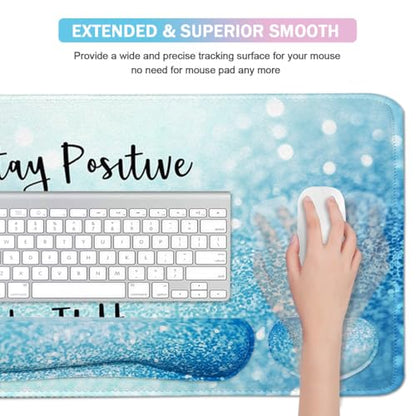 4-in-1 Large Gaming Mouse Pad, Keyboard Wrist Rest Pad & Wrist Support Mousepad Set, Extended Desk Pad Waterproof Desk Mat for Home Office Study Game - Stay Positive - color: Stay Positive