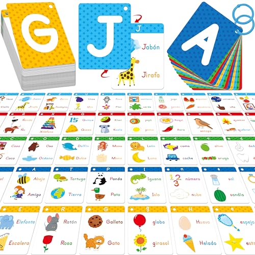 54 Spanish Alphabet Flash Cards, Uppercase & Lowercase Letter Cards, Jumbo Size Letter Sounds Flashcards, Letter Recognition Learning for Kids, Toddlers, Classroom, Preschool, Kindergarten - style: Spanish