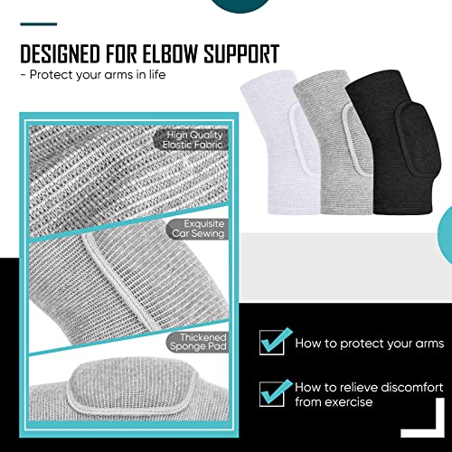 Tarpop 3 Pairs Volleyball Elbow Pads Arm Brace Pads Elbow Protector with Breathable Anti-Collision Sponge Compression Arm Support for Women Men Basketball Tennis Football Skating(Black, White, Gray) - color: Black, White, Gray