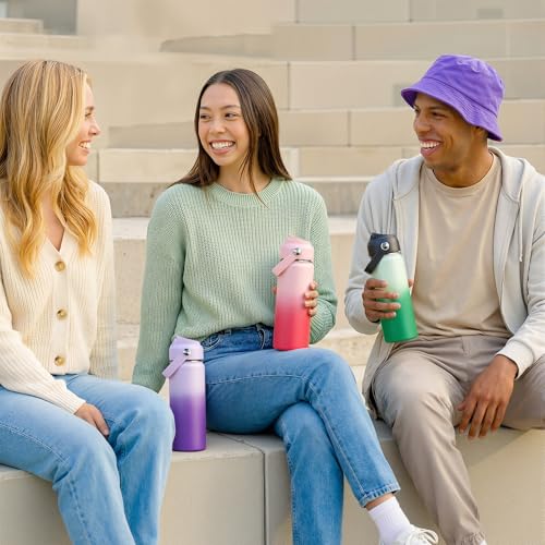 Fijinhom 24oz Insulated Stainless Steel Water Bottle, Wide Mouth Double Wall Vacuum, Silicone Straw, Sweat & Leak Proof, BPA Free Insulated Water Flask for Travel, Green Gradient - color: Green Gradient, size: 24 Ounces