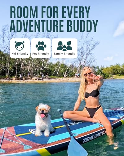 ZLX 11'6"x35" Ultra Wide Inflatable Stand Up Paddle Board | Stable Non-Slip Deck Pad, Unique Fin System, Premium SUP Accessories & Backpack - Upgraded Pump for Adults, All Skill Levels - color: Sand Beige