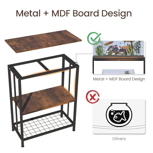 10-20 Gallon Fish Tank Stand, 3-Tier Metal 20 Gallon Aquarium Stand Heavy Duty 5-10 Gallon Reptile Stand with Adjustable Storage Shelf for Breeder/Turtle/Terrarium Tank-24.8" L*11.8" W*30.7" H