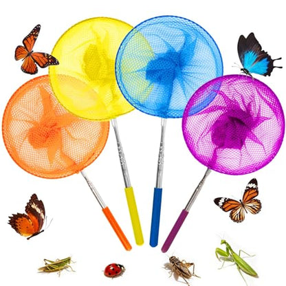 RAINFLOW Telescopic Butterfly Nets - Fishing Net with Anti Slip Grip | Outdoor Catcher Net for Catching Butterfly, Bugs, Insect, Fish, Ladybird, Extendable 6.7 in to 34 in - size: 4 Pack