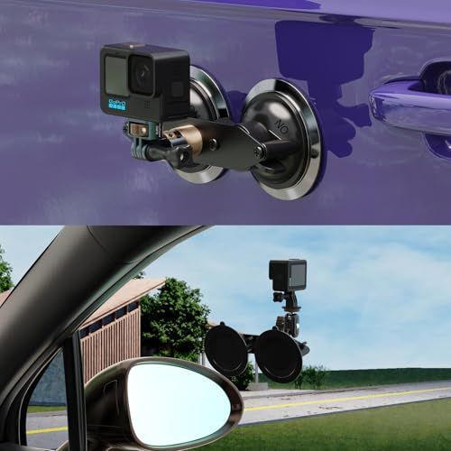 MINIFOCUS Double Suction Cup Mount, Twist-Lock Dual Suction Cup Base with Camera Thread Adapter, Quick Release Double-Layer Suction, Windshield Window Car Mount for Magic Arm - style: S1404
