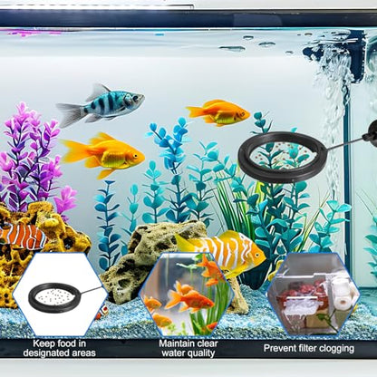 2 PCS Fish Feeding Ring, Aquarium Feeding Ring Floating Fish Feeder Rings with Strong Suction Cup for Guppy, Betta, Goldfish and Other Small Fishes (Square and Round Shape)
