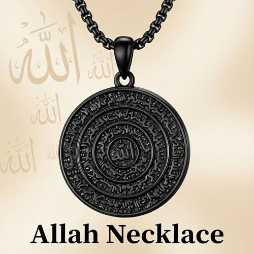 PELOVNY Allah Necklace for Men Women 925 Sterling Silver Islam Allah Pendant Chain Islamic Muslim Religious Jewelry Gifts - color: Allah-02-Black