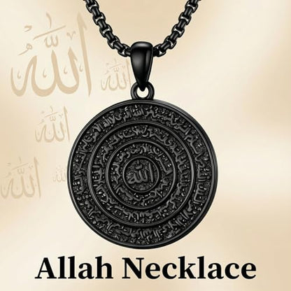 PELOVNY Allah Necklace for Men Women 925 Sterling Silver Islam Allah Pendant Chain Islamic Muslim Religious Jewelry Gifts - color: Allah-02-Black