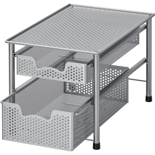 Simple Houseware Stackable 2 Tier Sliding Basket Organizer Drawer, Silver - color: Silver, size: 2-Tier