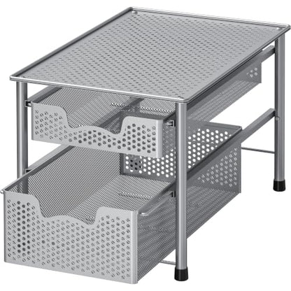 Simple Houseware Stackable 2 Tier Sliding Basket Organizer Drawer, Silver - color: Silver, size: 2-Tier