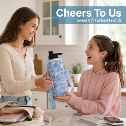 DYSANKY Insulated Water Bottle Gift– Stainless Steel Bottle with Carrier Bag, Strap & Gift Box – BPA-Free – Ideal for Hiking, Camping & Travel - Blue Flower 40 oz - color: Blue Flower, size: 40 Ounces