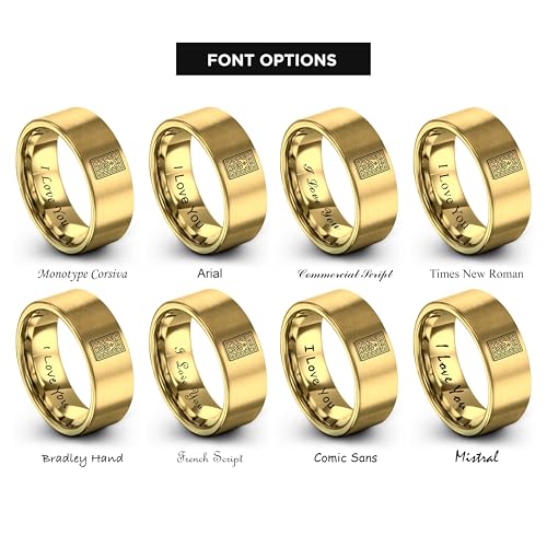 Gift for Muslim Devotee - Prayer Rug Pattern Ring - Black Yellow Rose Gold - Band - Anniversary Wedding - Personalized Custom Engraving - Flat Dome Bevel - 8mm - Men Women - Tungsten Carbide - color: 15 - Yellow Gold Tungsten