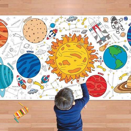 OHOME Space Giant Coloring Poster/Tablecloth - Space Themed Party Decorations - 30 x 72 Inches Jumbo Coloring Banner Kids Crafts Activities Decor Party Supplies - style: Space