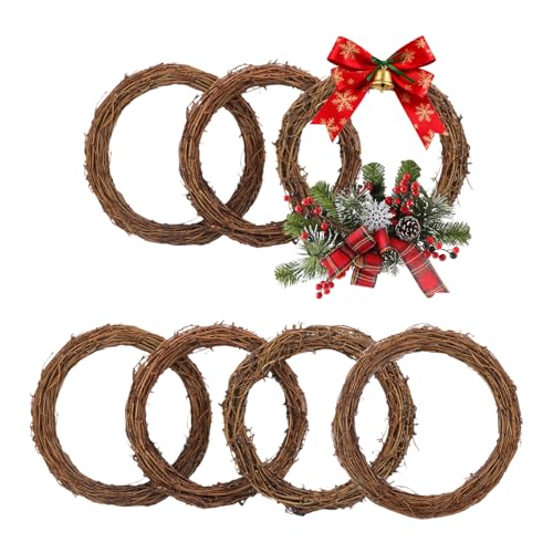7 Pcs 10 Inch Natural Grapevine Wreath, Natural Rattan Wreath,Hand-Woven 10 Inch Vine Branch Wreaths, Perfect for DIY Crafts, Christmas Decorations, and Wedding Supplies - size: 7 Pcs 10 Inch