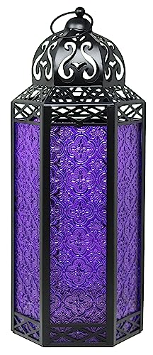 Vela Lanterns Decorative Indoor Tall Floor Candle Holder, Purple, XL | Extra Large Gothic Whimsigoth Decor, Moroccan Lantern, Halloween Witch Lamp, Indoor Outdoor Patio, 16.3" Tall - color: Black/Purple, size: Extra Large