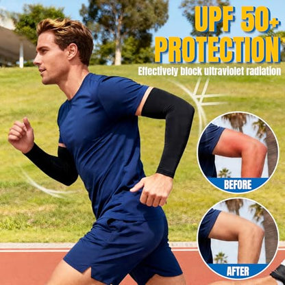 PFFY 4 Pairs UV Protection Arm Sleeves Cooling Compression Sleeve for Men Women Sports Tattoo Cover Up - color: Black + White + Grey + Beige