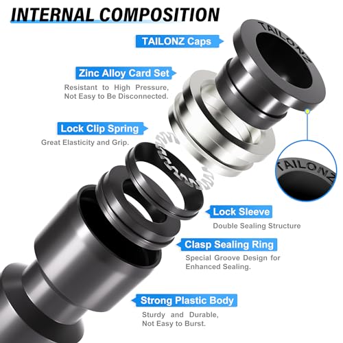 TAILONZ PNEUMATIC Black 1/4 Inch od Push to Connect Fittings Pneumatic Fittings Kit 10 Spliters+10 Elbows+10 tee+10 Straight (40 pcs) - color: Black, size: 1/4"OD/40PCS