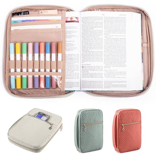Quilted Bible Cover for Women, Large Bible Bag with Handle & Shoulder Strap, Bible Study Supplies Organizer, Zipper Bible Carrying Case, Christian Gift Book Cover Fits 9 x 6 Bible
