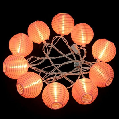 HOSY 10-Pack Pink 3-in Lanterns, 11 ft White Wire Plug-in UL String Lights | Self-assembly Required, Nylon Fabric, 3-in Diameter, 12-in Spacing, End-to-end Connectable, UL Certified - color: Pink