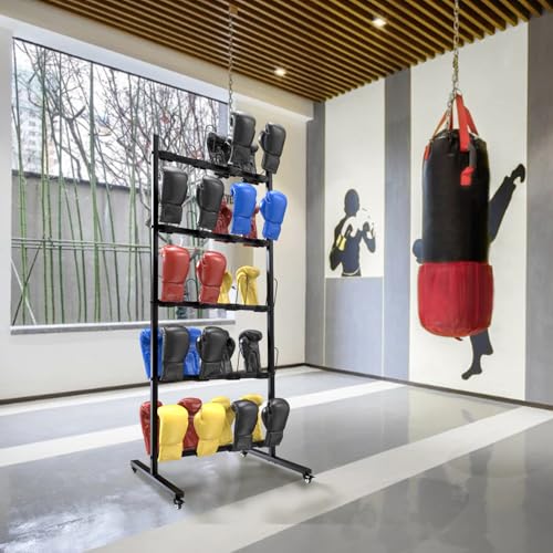 Metal Boxing Gloves Drying Rack With Wheels | Holds 20 Pairs 5-Tier Boxing Glove Storage Stand for Gym Home Training Room Shopping Center
