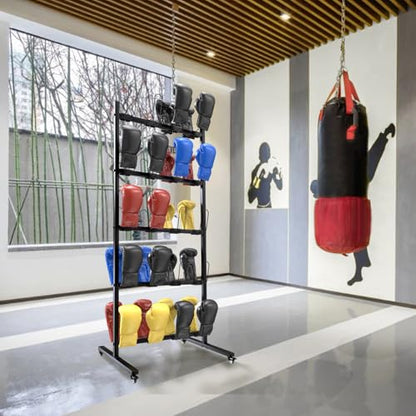 Metal Boxing Gloves Drying Rack With Wheels | Holds 20 Pairs 5-Tier Boxing Glove Storage Stand for Gym Home Training Room Shopping Center
