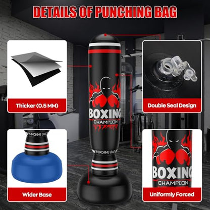 Freestanding Punching Bag for Adults Teens, 69'' Boxing Bag with Stand, Includes Boxing Gloves & Air Pump, Kick Boxing Training Equipment for MMA, Muay Thai, Kickboxing, Fitness for Beginners - color: Red