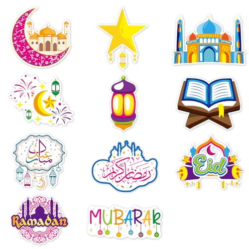 Eid Gift Yard Signs - Eid Mubarak Muslim Mosque Moon Star Lantern House Flags Banner, Islamic Festival Celebration Outdoor Party Décor, Single-Sided + 12 Balloons