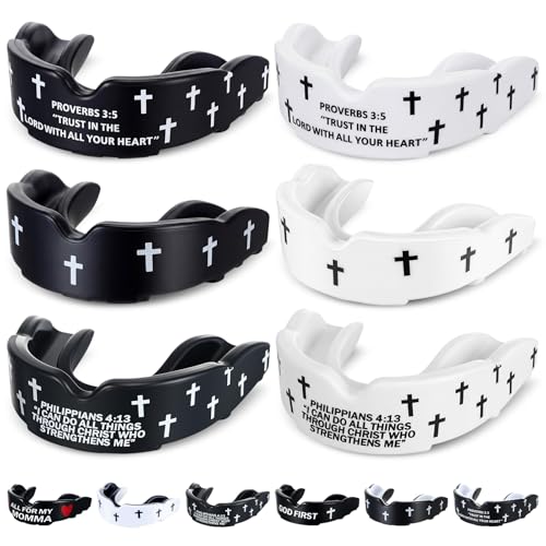 Yaomiao 6 Pcs Mouth Guard - Faith Cross Mouthguard with Case, Religious Mouth Guards Braces for Football Boxing Basketball Lacrosse Hockey and All Contact Sports(Adult,Mixed Verse) - size: Adult, style: Mixed Verse