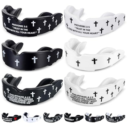 Yaomiao 6 Pcs Mouth Guard - Faith Cross Mouthguard with Case, Religious Mouth Guards Braces for Football Boxing Basketball Lacrosse Hockey and All Contact Sports(Adult,Mixed Verse) - size: Adult, style: Mixed Verse