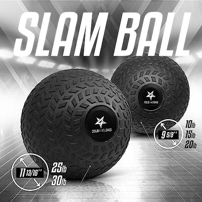 Yes4All Slam Balls, 10-40lb Weighted Ball Weight, Durable PVC Sand Filled Workout Dynamic Slam Ball for Strength Training, Tread, Black, 25lbs - color: Black, style: E. 25lbs