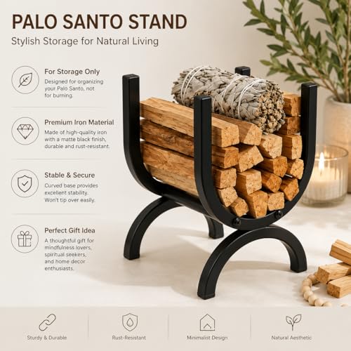 Metal Palo Santo Holder - Modern Smudge Stick Holder for White Sage and Cedar - Sturdy Iron Palo Santo Stand for Meditation Decor, Yoga, and Spiritual Cleansing Rituals