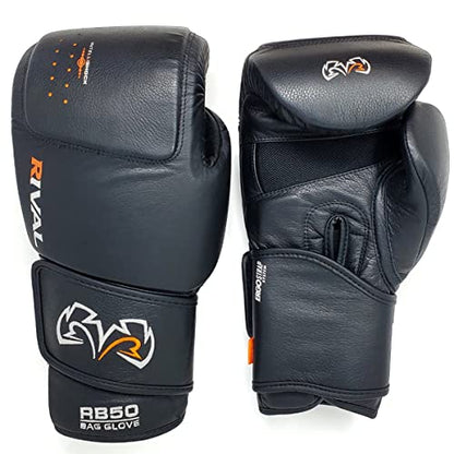 RIVAL Boxing RB50 Intelli-Shock Compact Bag Gloves, Hook and Loop Closure - Soft Inner Lining, Multi-Layered Foam Padding - color: Black, size: Medium