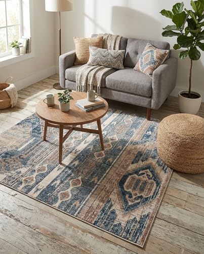 Rugs.com - Oregon Rug – 4' 1 x 6' 1 Navy Blue Easy-Clean Rug – Vintage Tribal Decor for Living Rooms and Offices - color: Navy Blue, size: 4' x 6' (Rectangular)