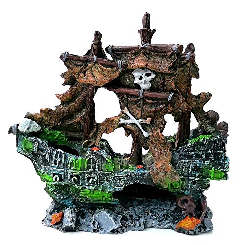 M2cbridge Antique Roman Column Ruins European Castle Aquarium Decorations Fish Tank Hideout Rocks (Pirate Shipwreck) - color: Pirate Shipwreck