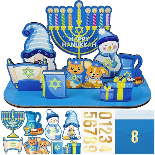 Cinrobiye 8 Nights of Hanukkah Wooden Advent Calendar Gifts Set Chanukkah Countdown Calendar Festival of Lights Jewish Holiday Keepsake for Jewish New Year Centerpieces Table Rustic Decorations