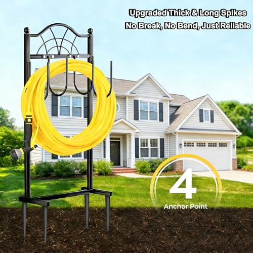 Hose Holder,100ft Capacity Garden Hose holder,Fence Style | Freestanding Water Hose Holder,Upgraded Garden Hose Reel With 4 Spikes,Portable and Mobile - style: Classic Fan Design