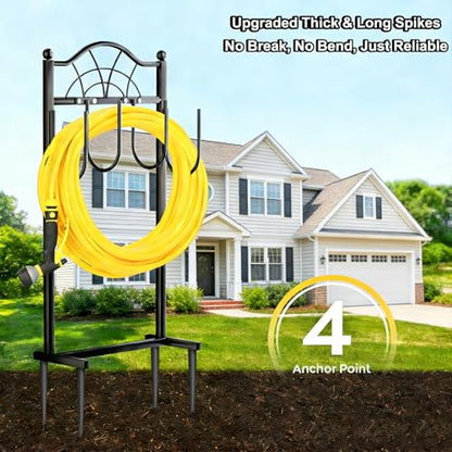 Hose Holder,100ft Capacity Garden Hose holder,Fence Style | Freestanding Water Hose Holder,Upgraded Garden Hose Reel With 4 Spikes,Portable and Mobile - style: Classic Fan Design