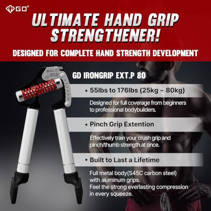 GD IRON GRIP Pinch Grip Set (Rock Climbing Grip Trainer) Grip Strength Trainer Adjustable Hand Grip Strengthener Hand Grip Exerciser Strengthener Wrist Strengtheners for Climbing Finger Training - color: EXT.P 80 (55~176lbs) Red, Silver